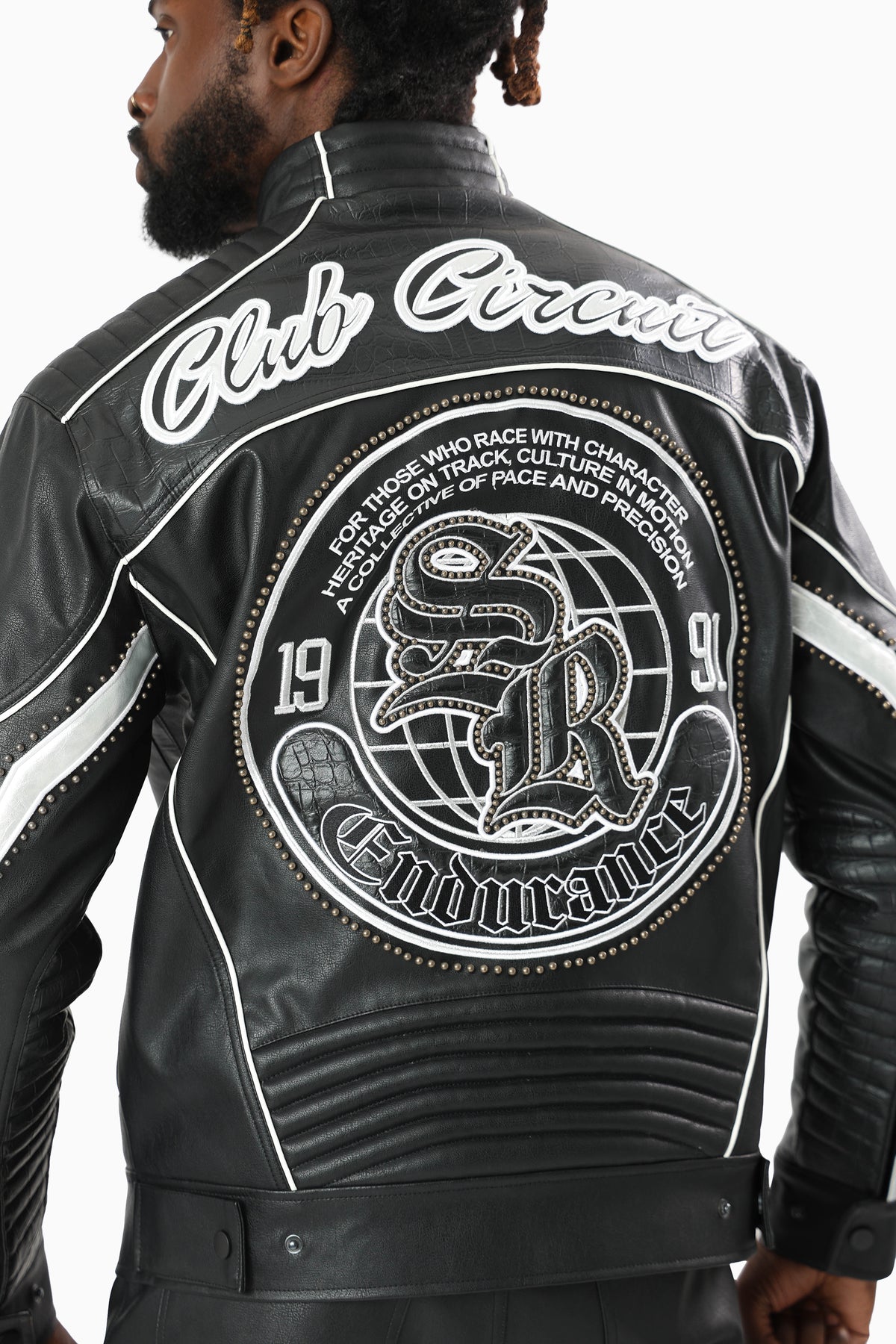Smoke Rise Club Circuit Racing Pu Jacket Crocodile Black