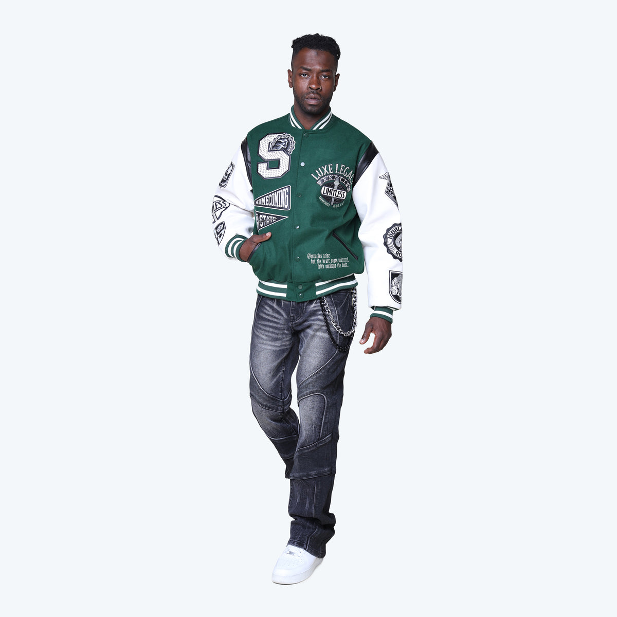 Smoke Rise Luxe Legacy Wool Varsity Jacket Hunter