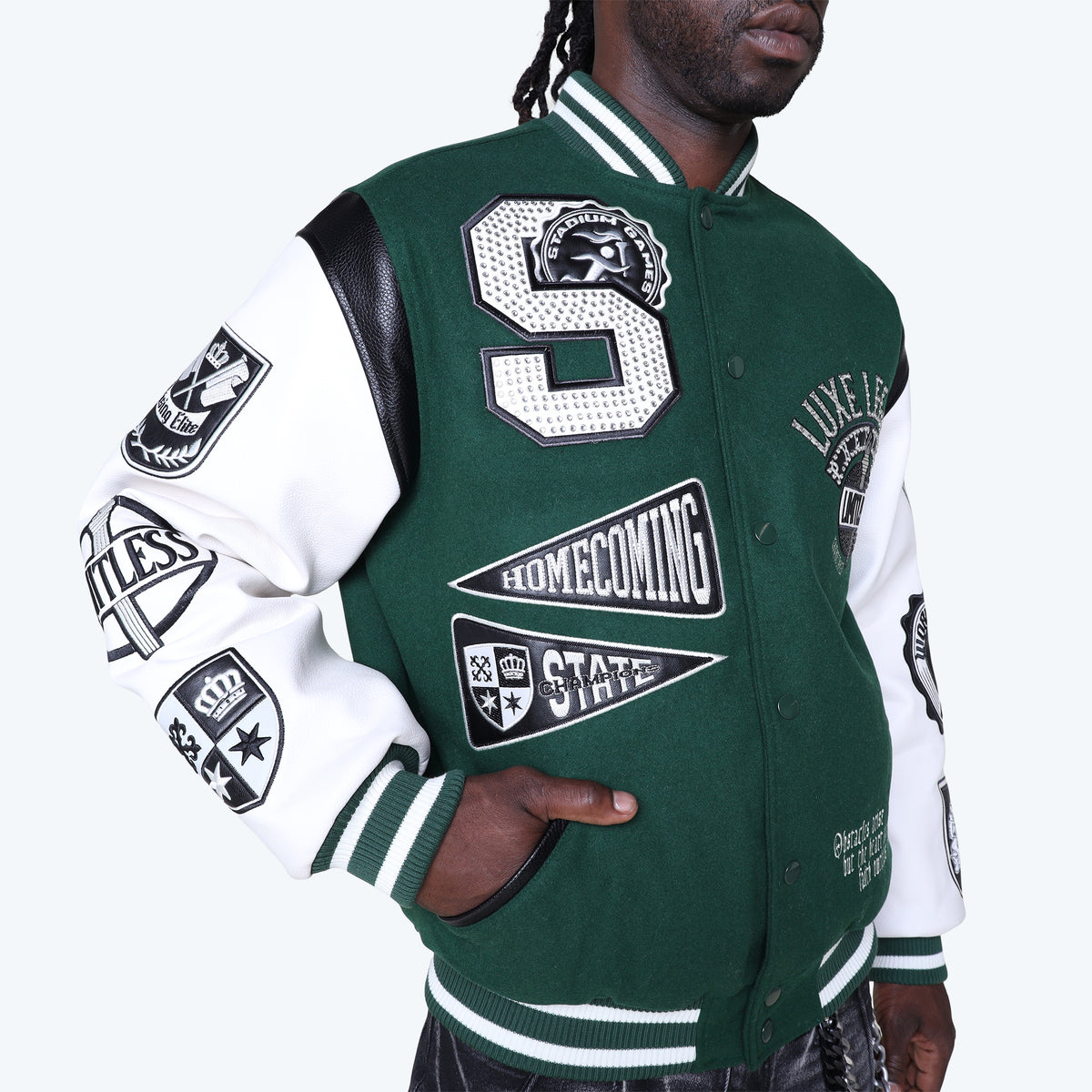 Smoke Rise Luxe Legacy Wool Varsity Jacket Hunter
