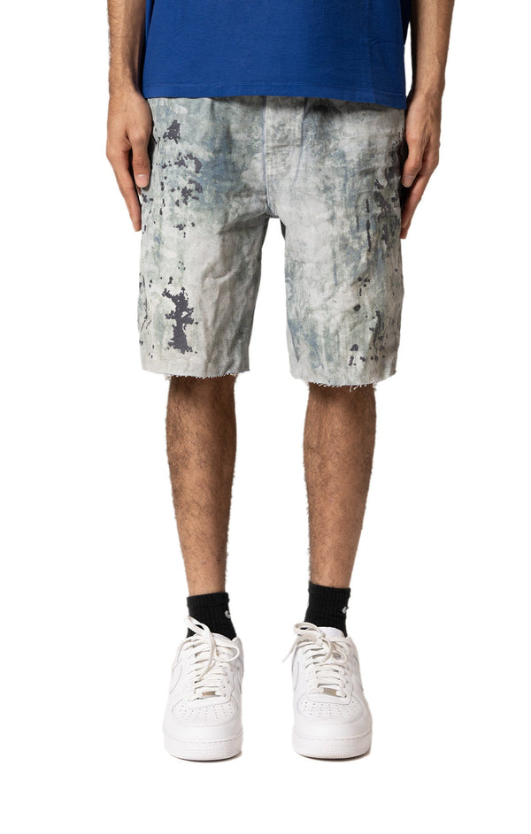 Purple brand Worn Camouflage Emb shorts light indigo
