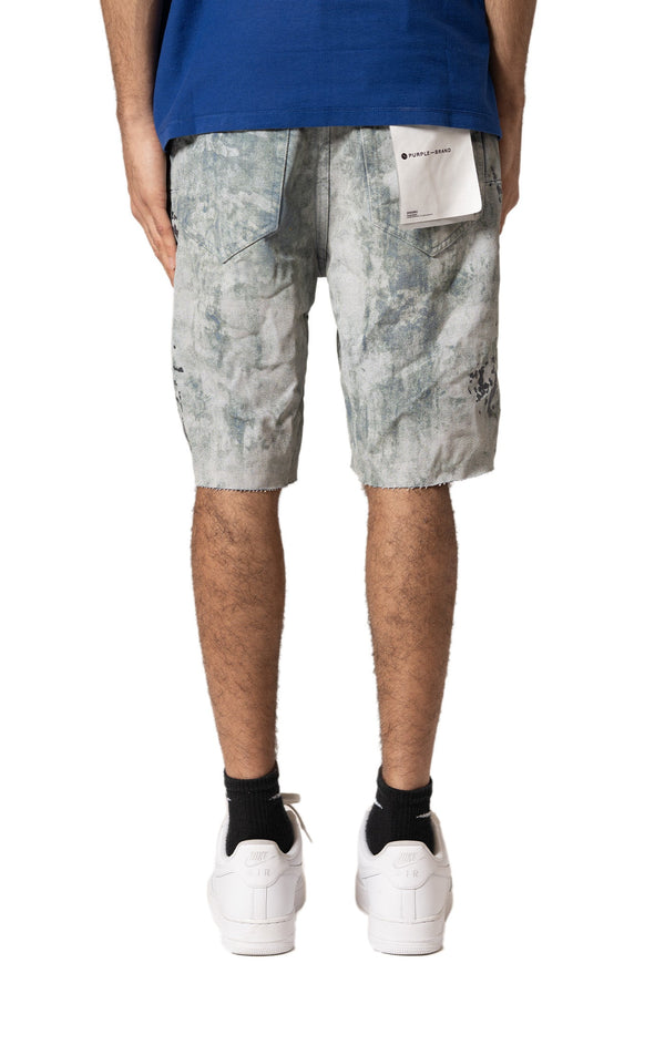 Purple brand Worn Camouflage Emb shorts light indigo