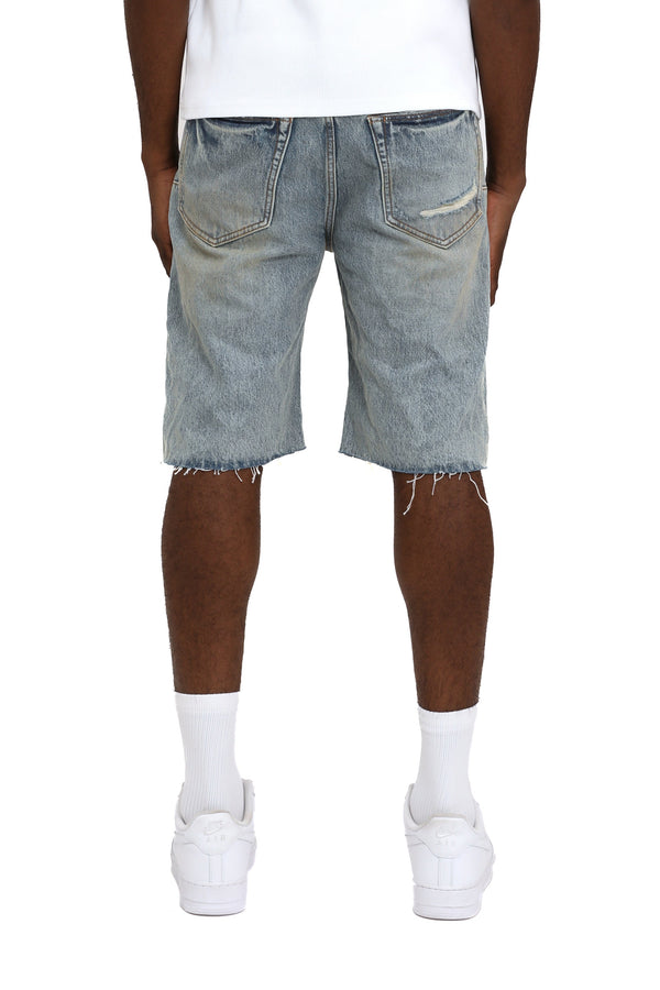 Purple brand faros rip patched shorts light indigo