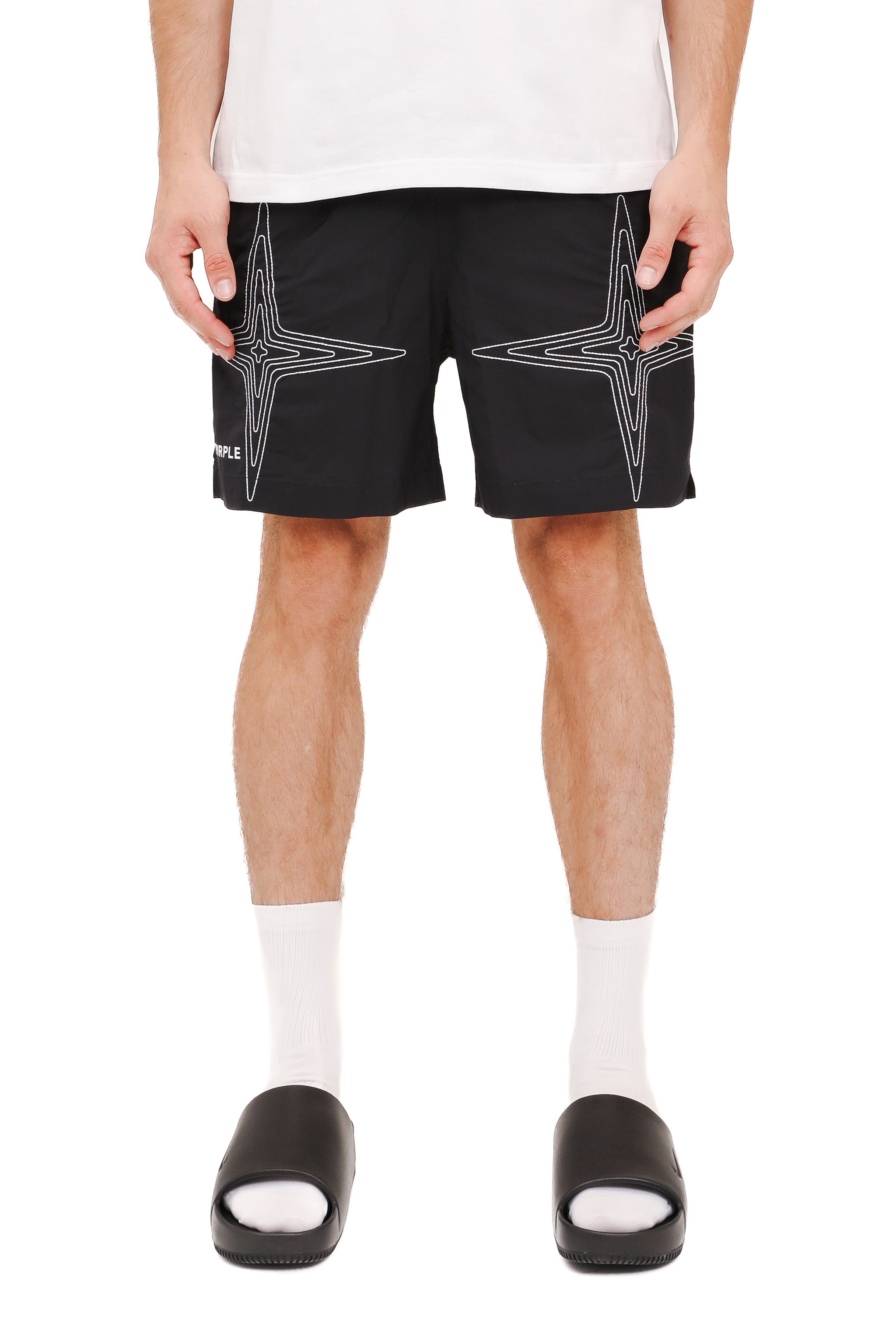 Purple brand Holographic round shorts black