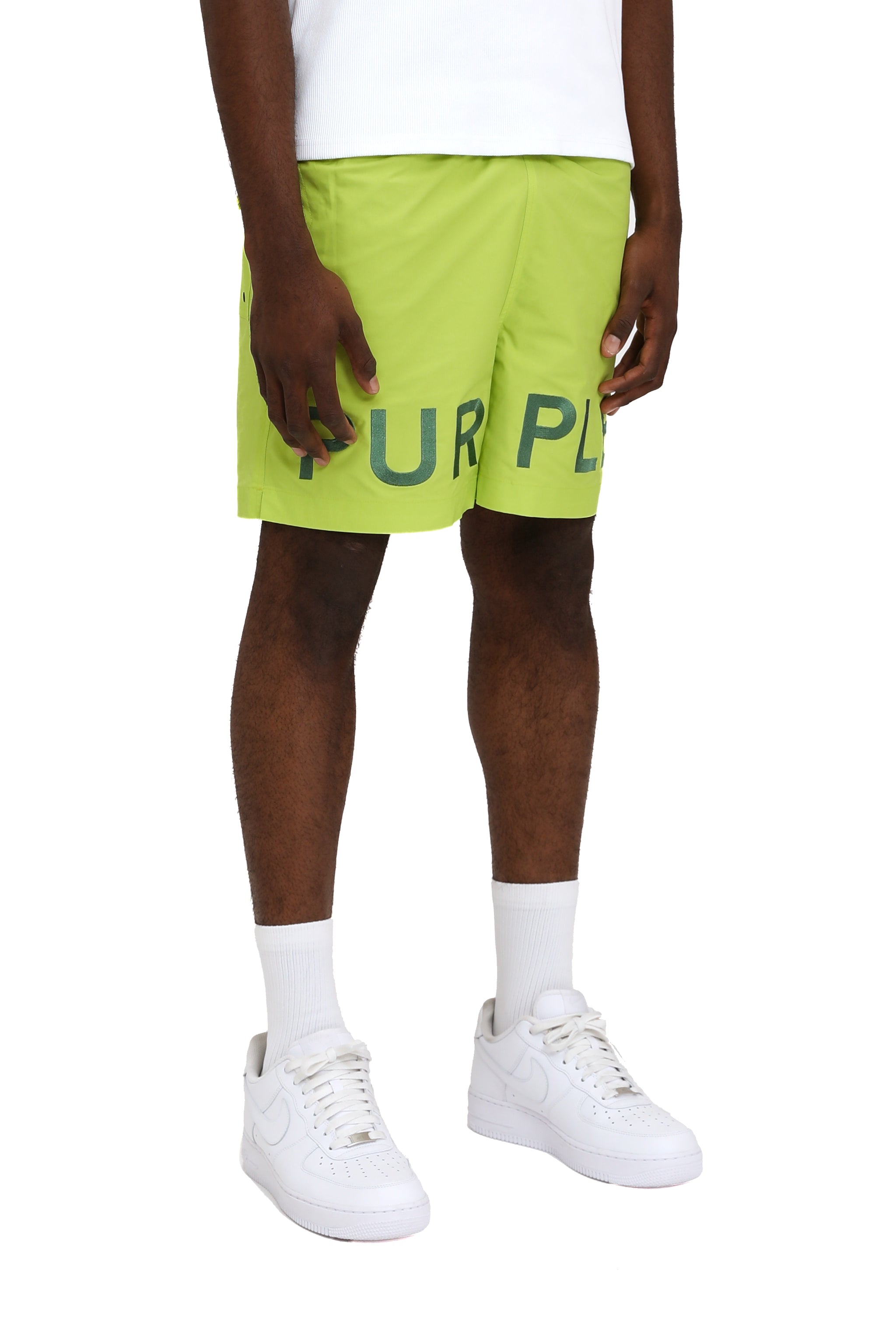 Purple brand Embroidered Wordmark all round shorts green