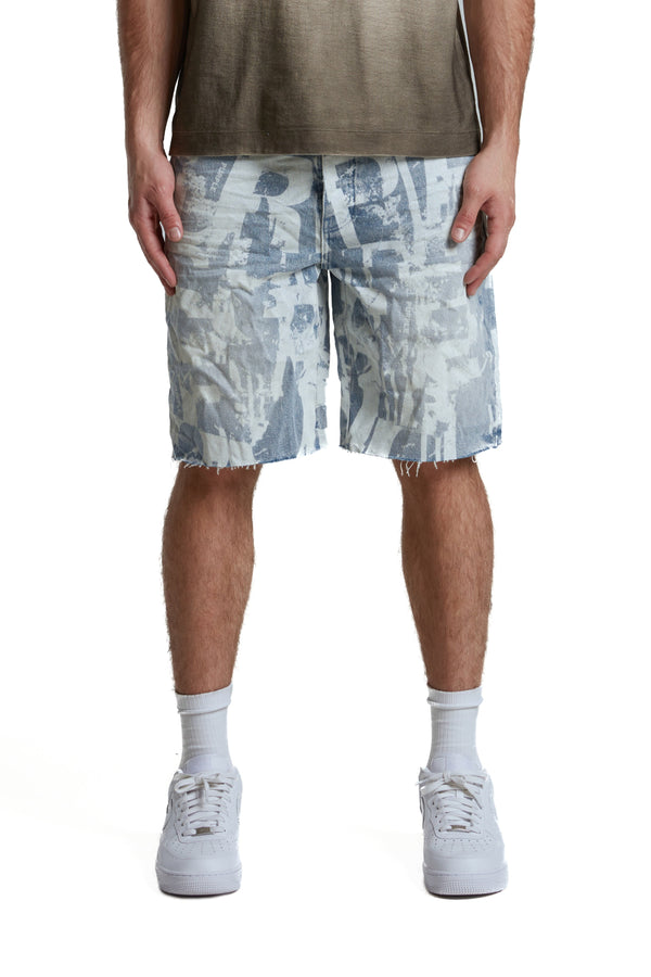 Purple brand grunge print shorts light indigo