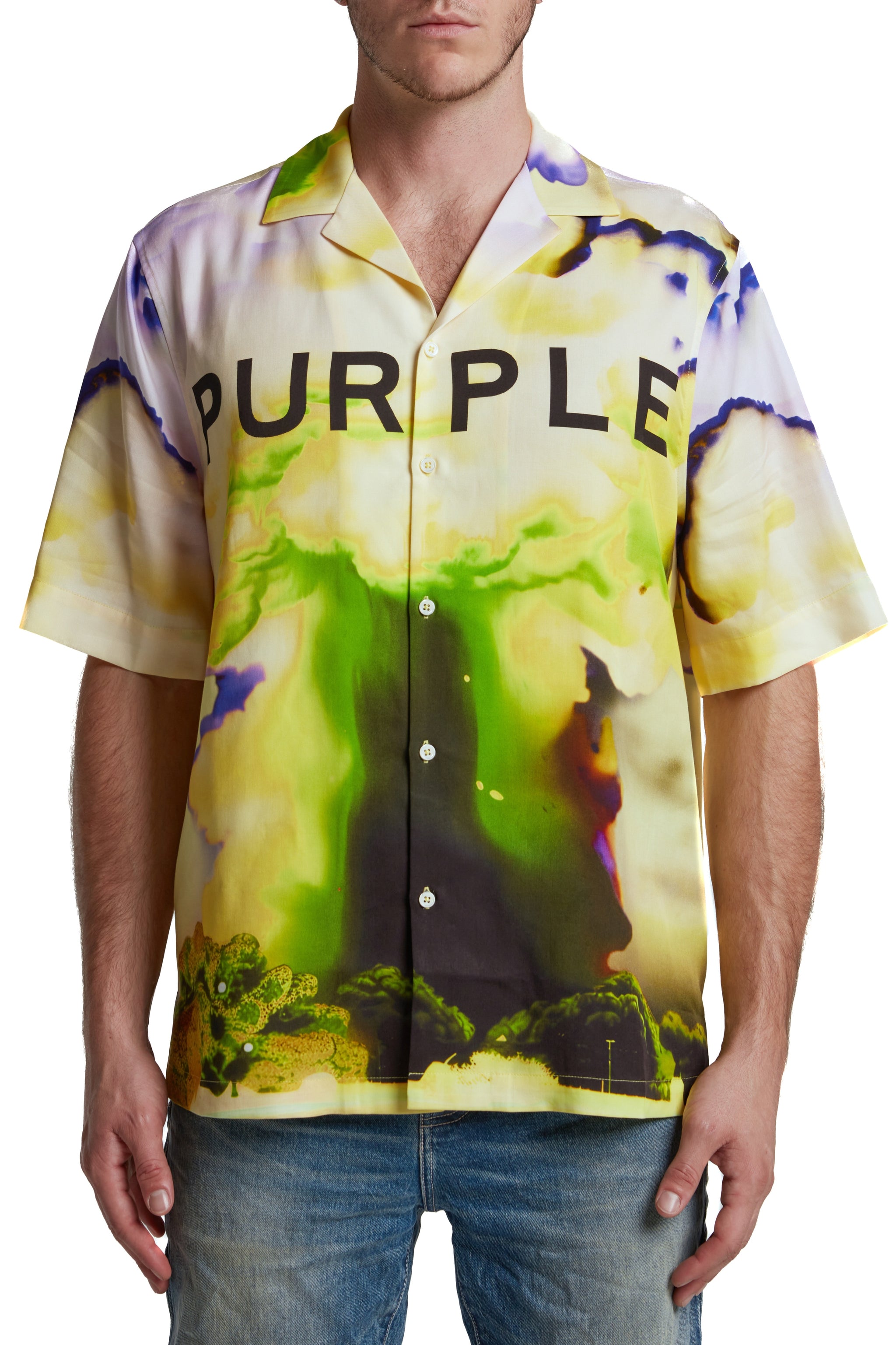 Purple Brand Lyocell Logo Camp Button Up Shirt