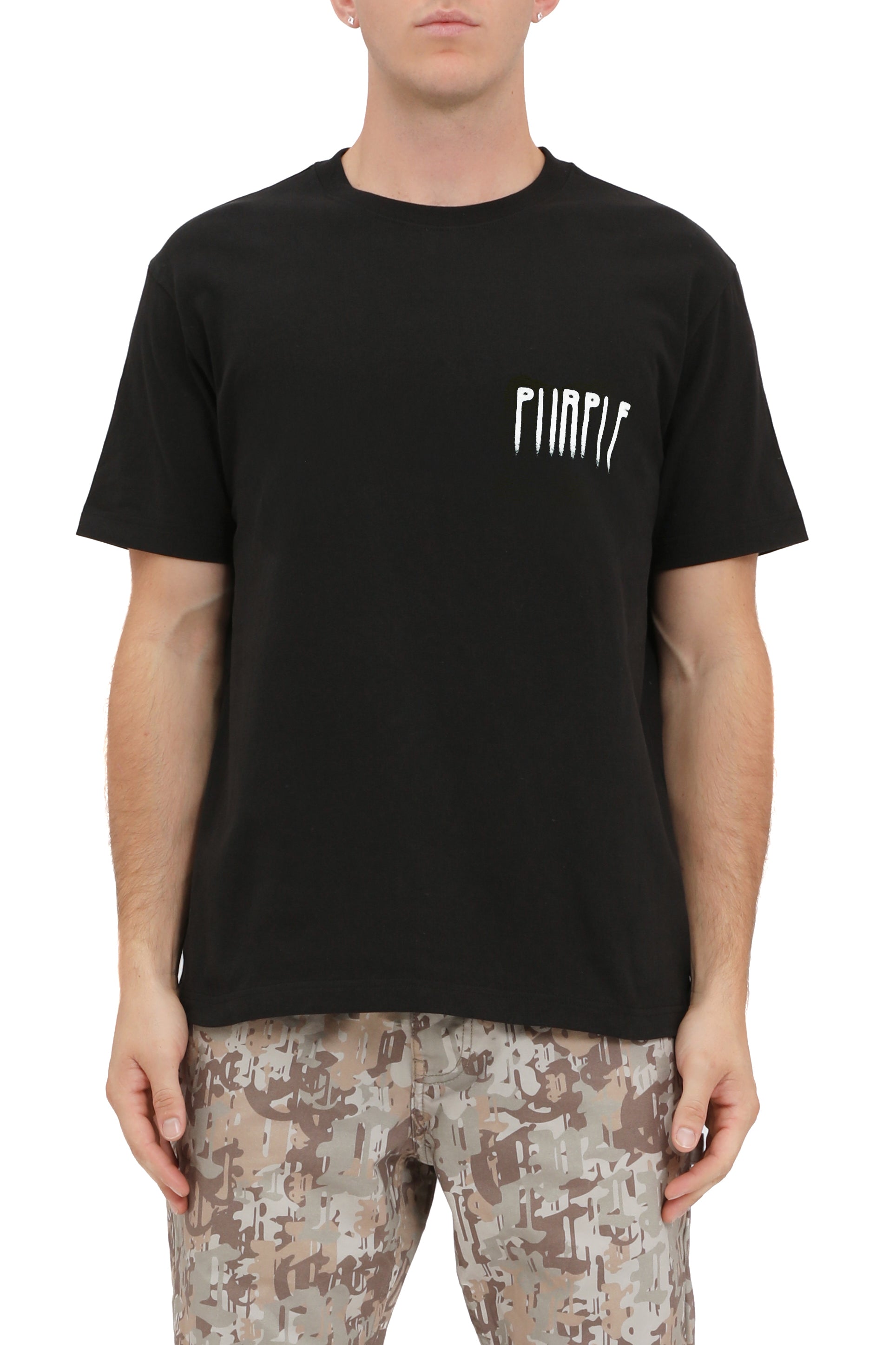 Purple brand blurred wordmark tee black