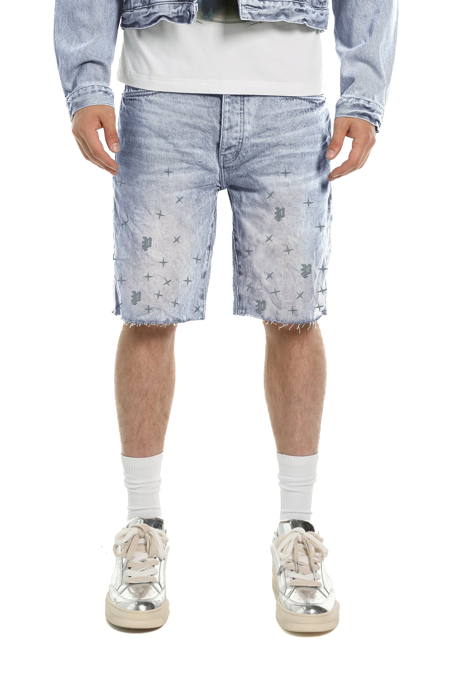 Purple Brand Mono Stars Tuffetage Shorts Light Indigo