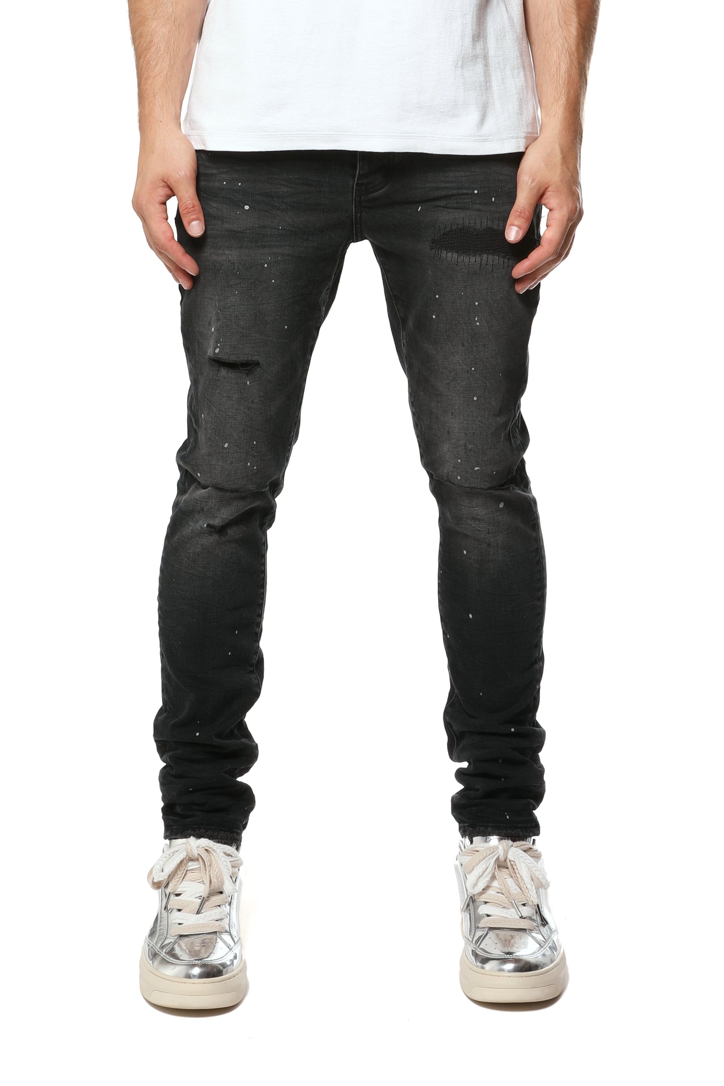 Purple Brand Reflective Paint Repair Jeans Black