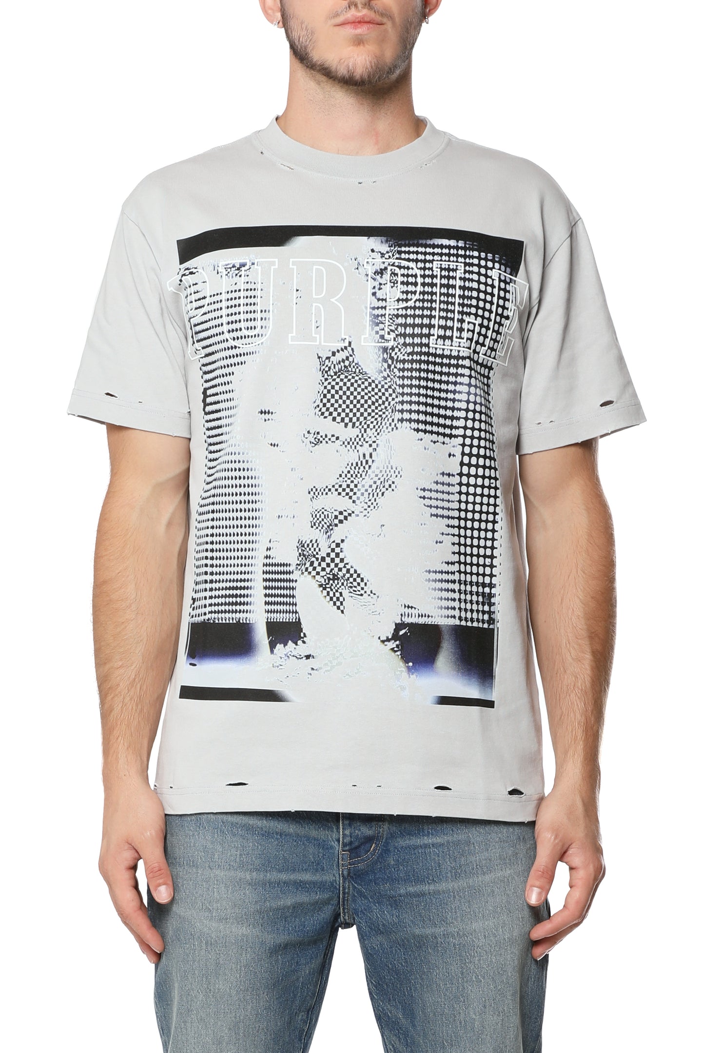 Purple Brand Distorted Photo Graphic Tee Grey