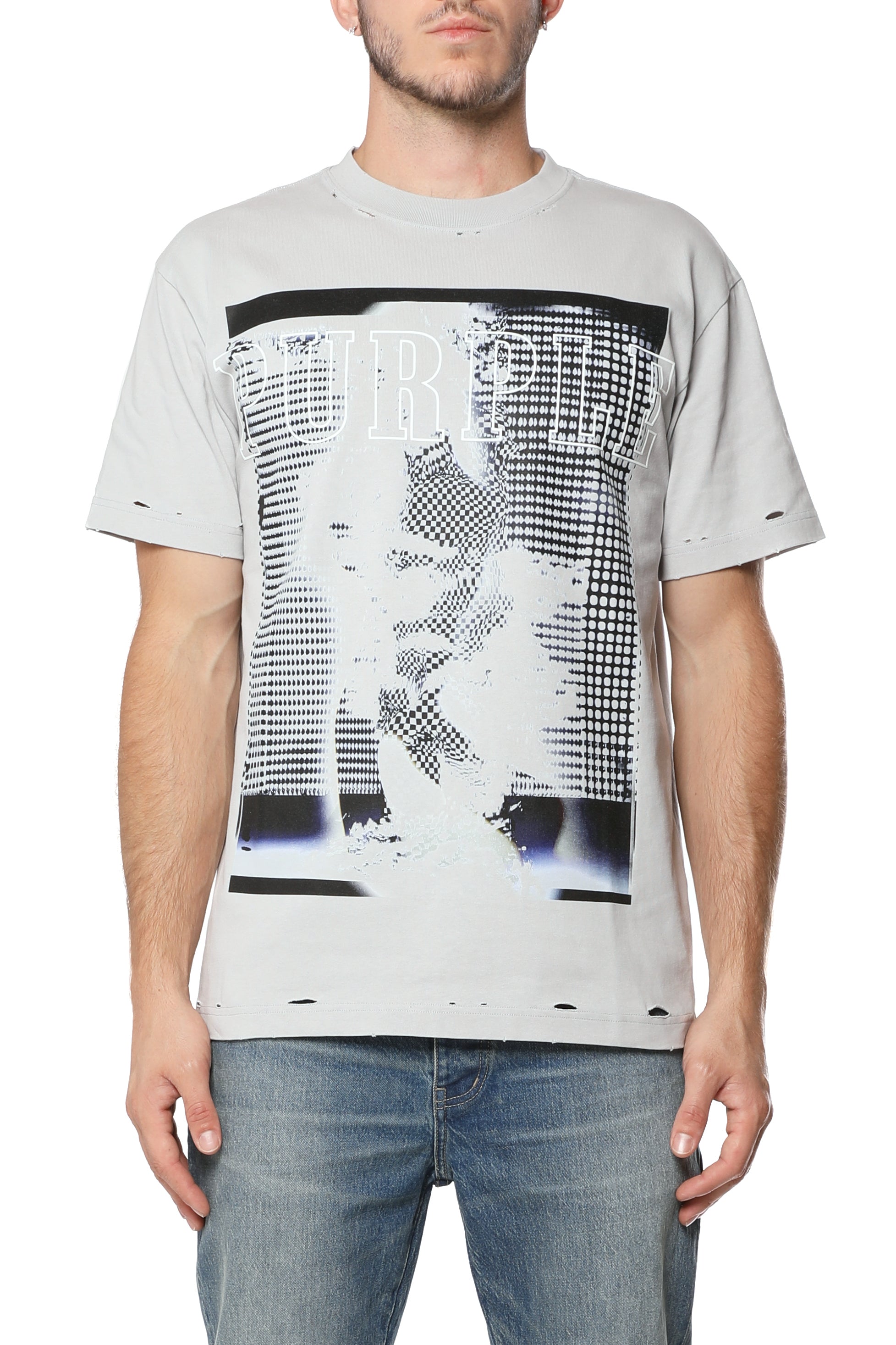 Purple Brand Distorted Photo Graphic Tee Grey