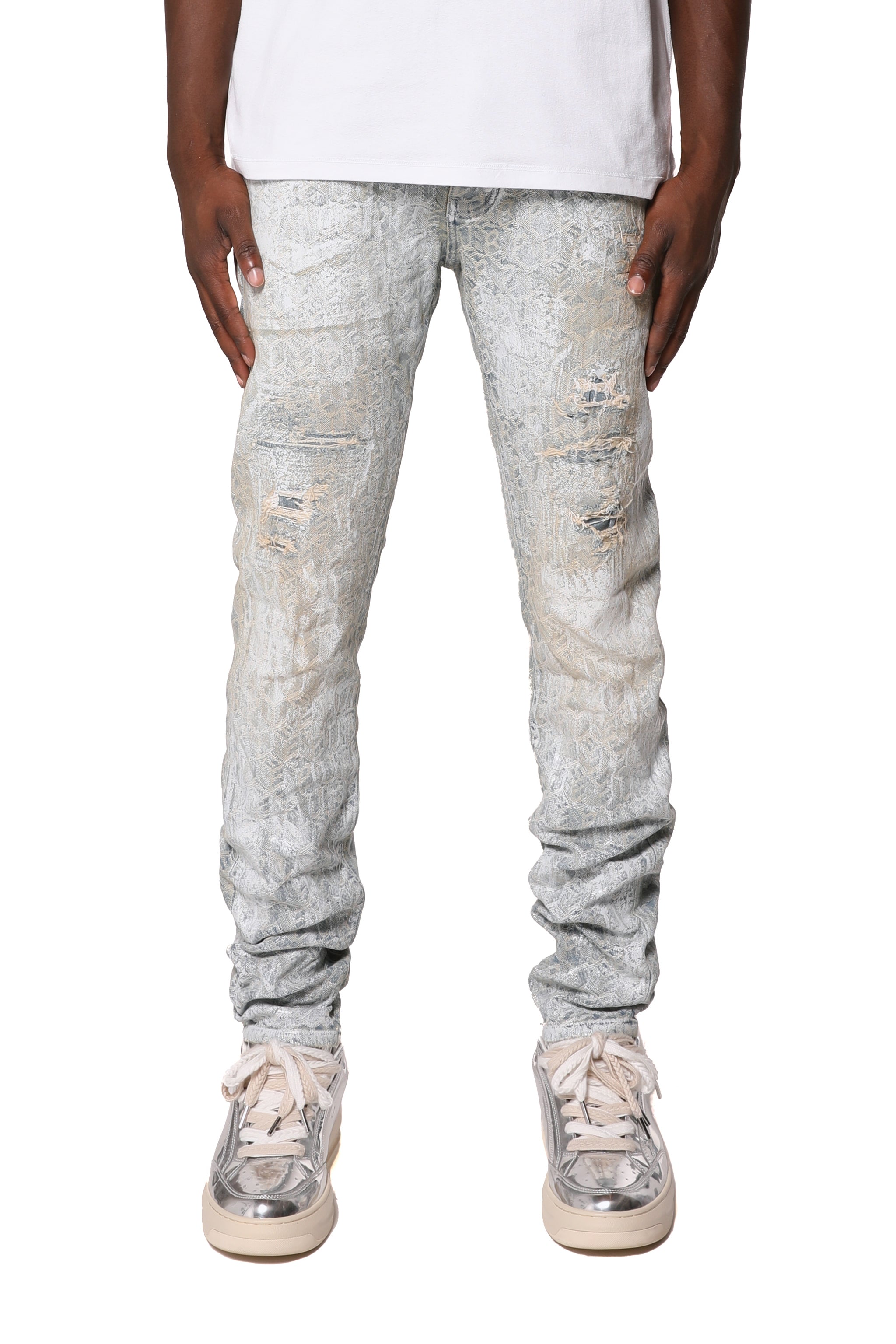 Purple Brand Skinny Jacquard Monogram Jeans Light Indigo