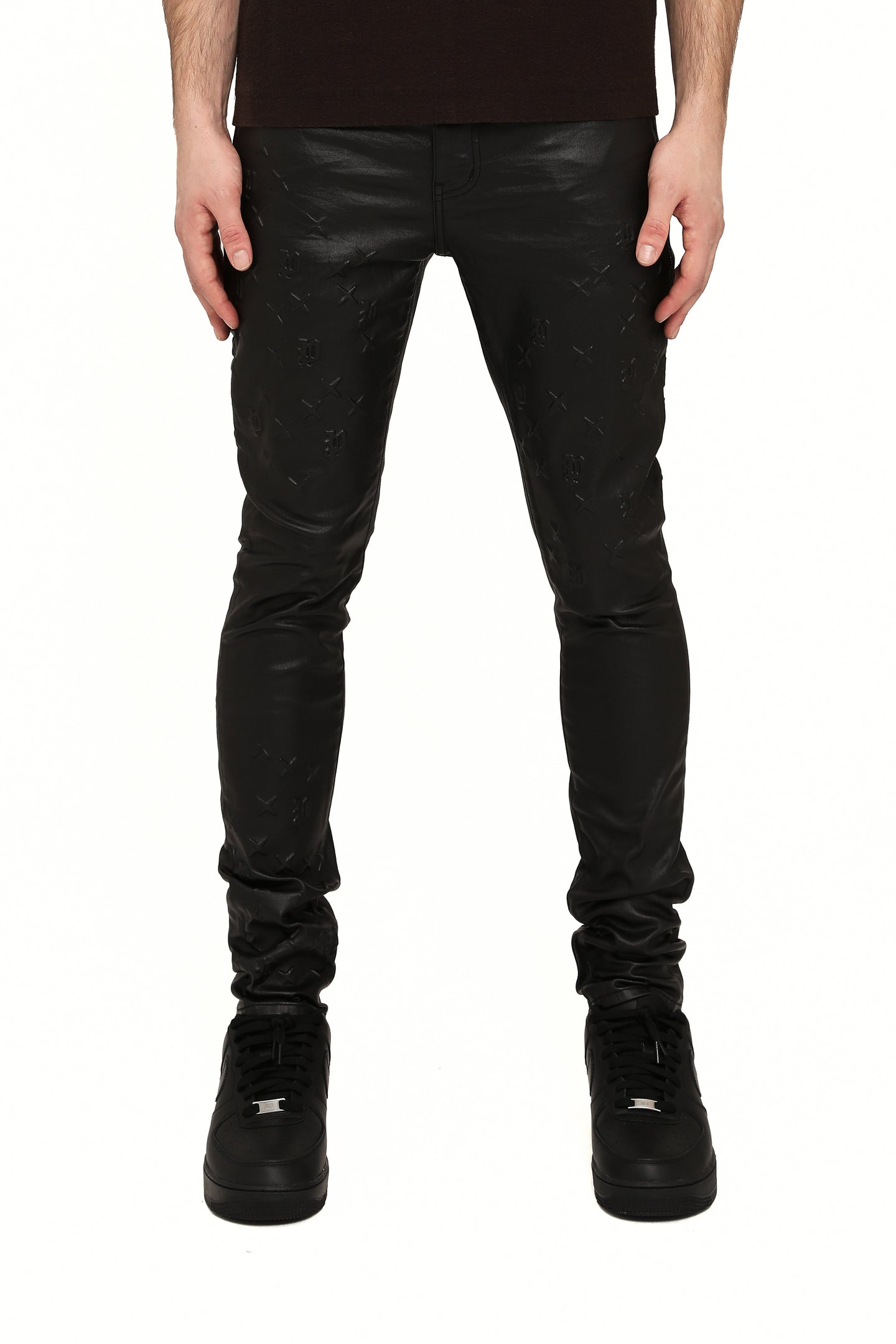 Purple Brand Skinny Mono Embossed Film Jeans Black