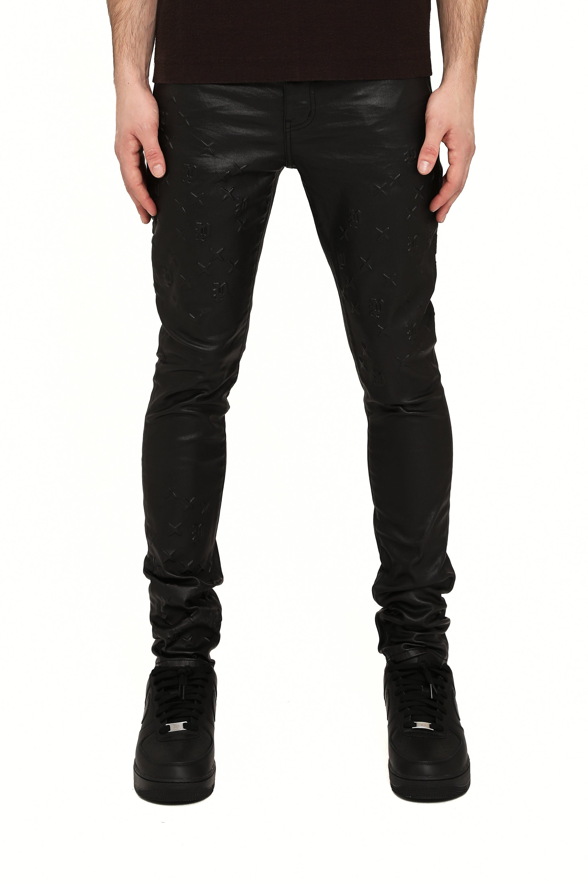 Purple Brand Skinny Mono Embossed Film Jeans Black