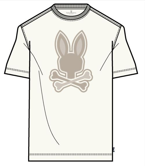 Psycho Bunny Men’s New Castle Embroidered Graphic Tee – Ecru