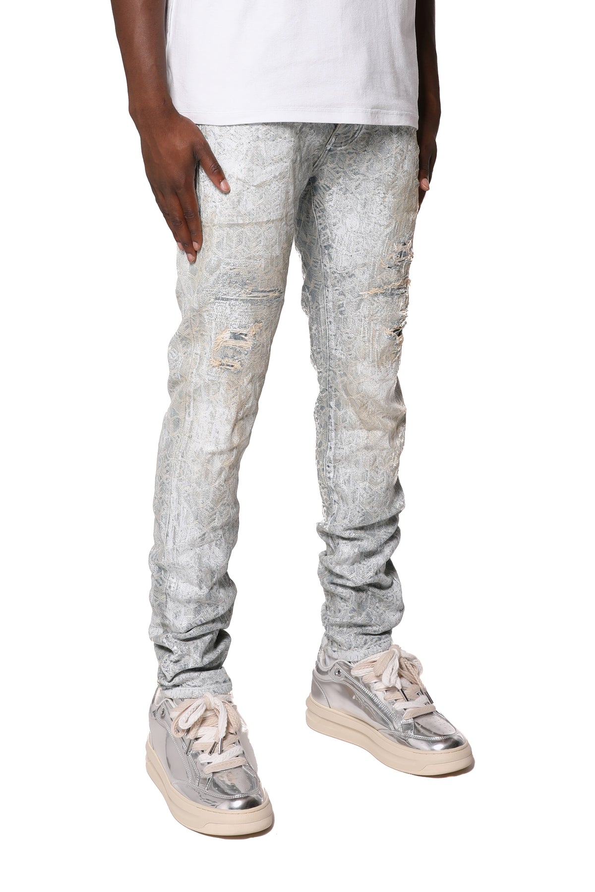 Purple Brand Skinny Jacquard Monogram Jeans Light Indigo
