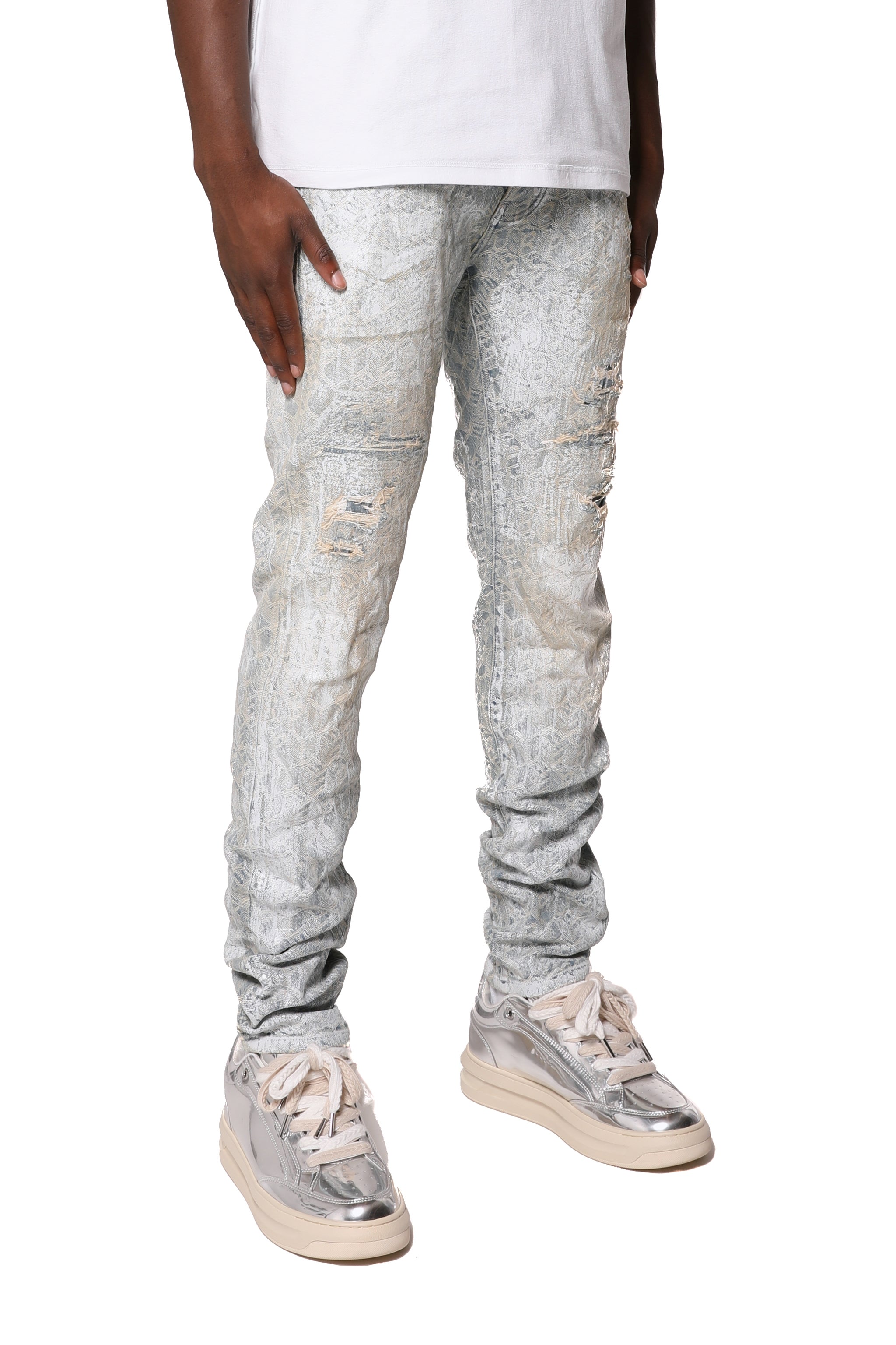 Purple Brand Skinny Jacquard Monogram Jeans Light Indigo