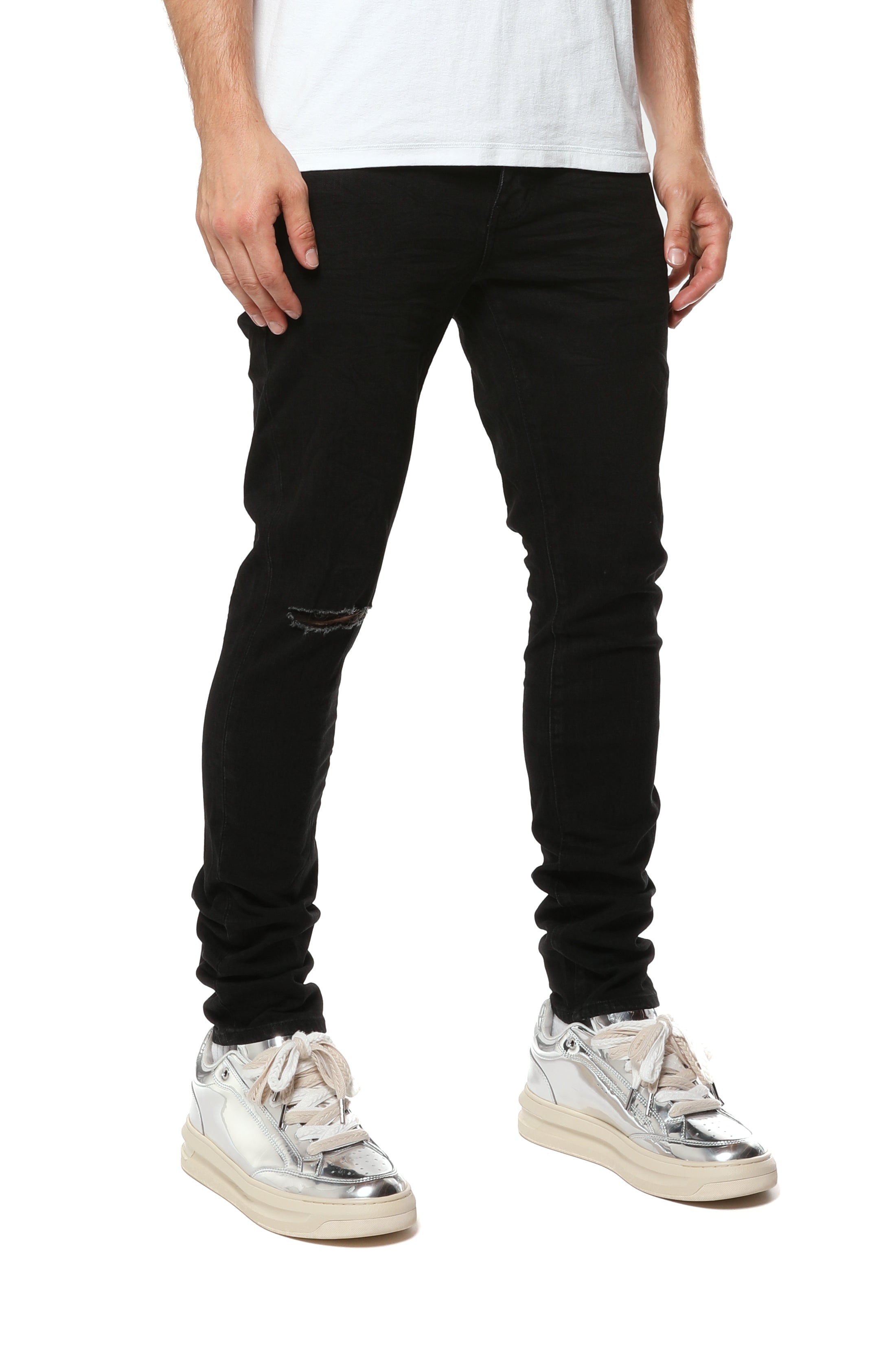 Purple Brand ブラックスキニー29インチ drip swag y2k Purple Brand Knee Slit Rinse Slim Jeans black – VIP Clothing Stores