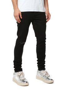 Purple Brand Knee Slit Rinse Slim Jeans black