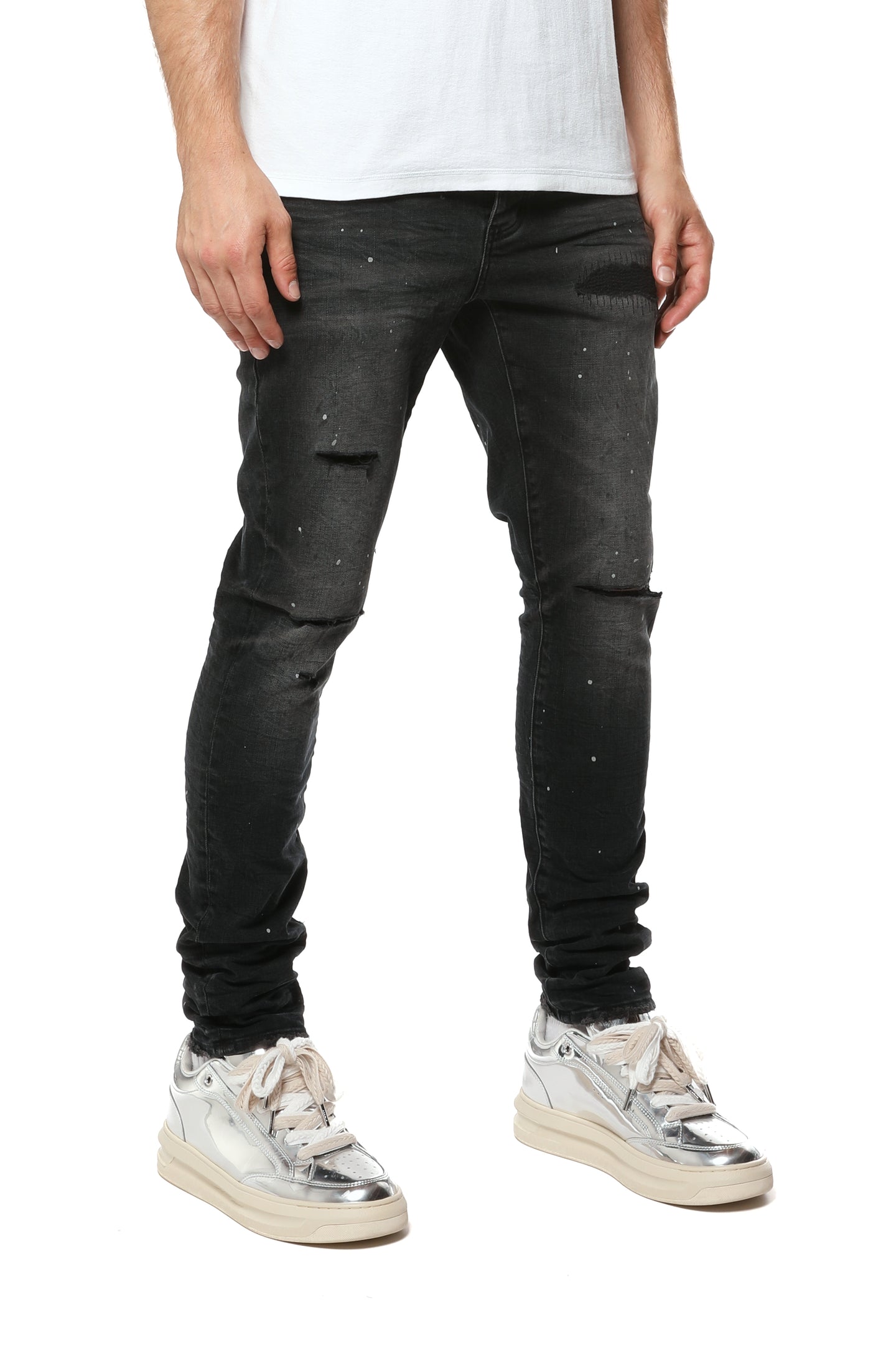 Purple Brand Reflective Paint Repair Jeans Black