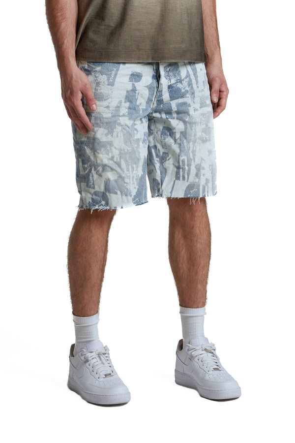 Purple brand grunge print shorts light indigo