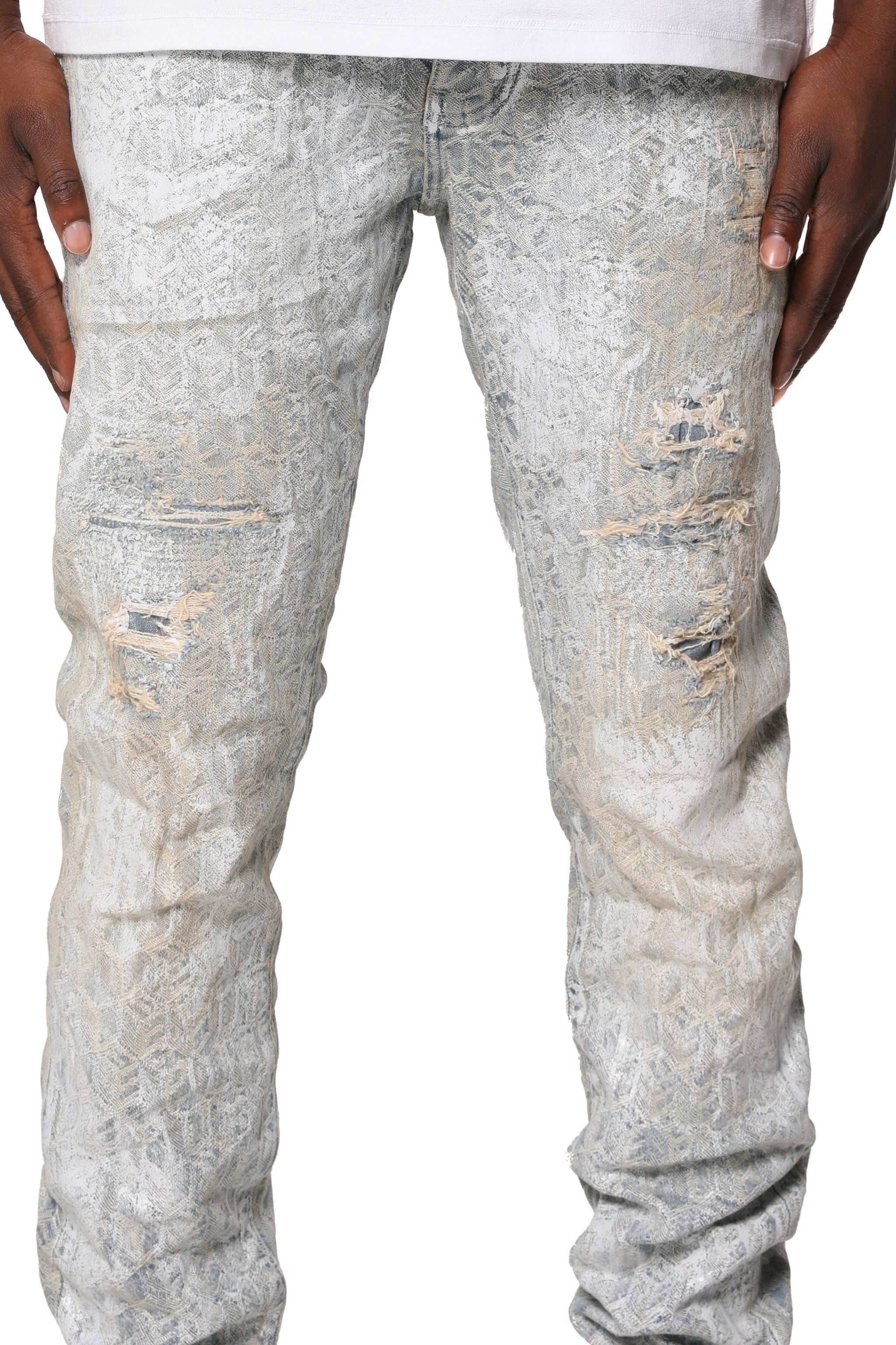 Purple Brand Skinny Jacquard Monogram Jeans Light Indigo