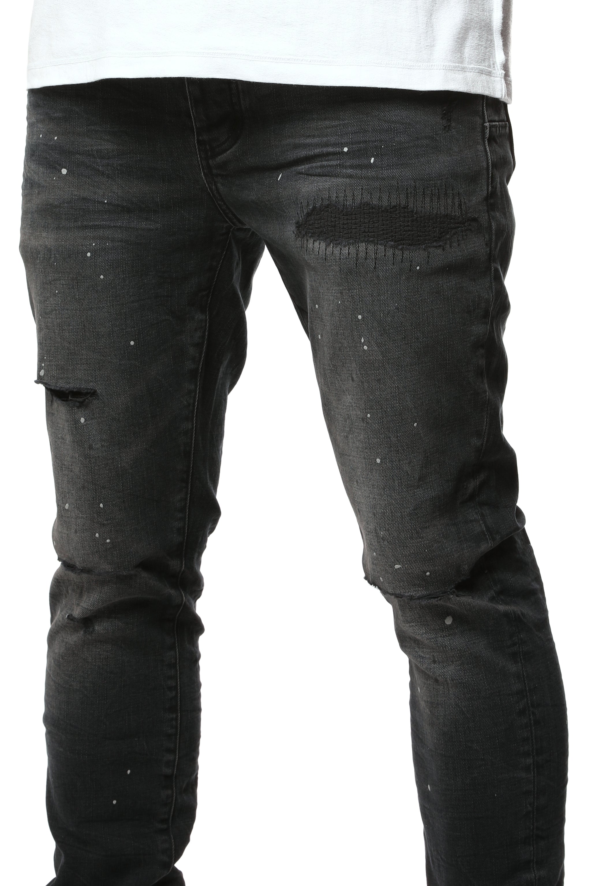 Purple Brand Reflective Paint Repair Jeans Black