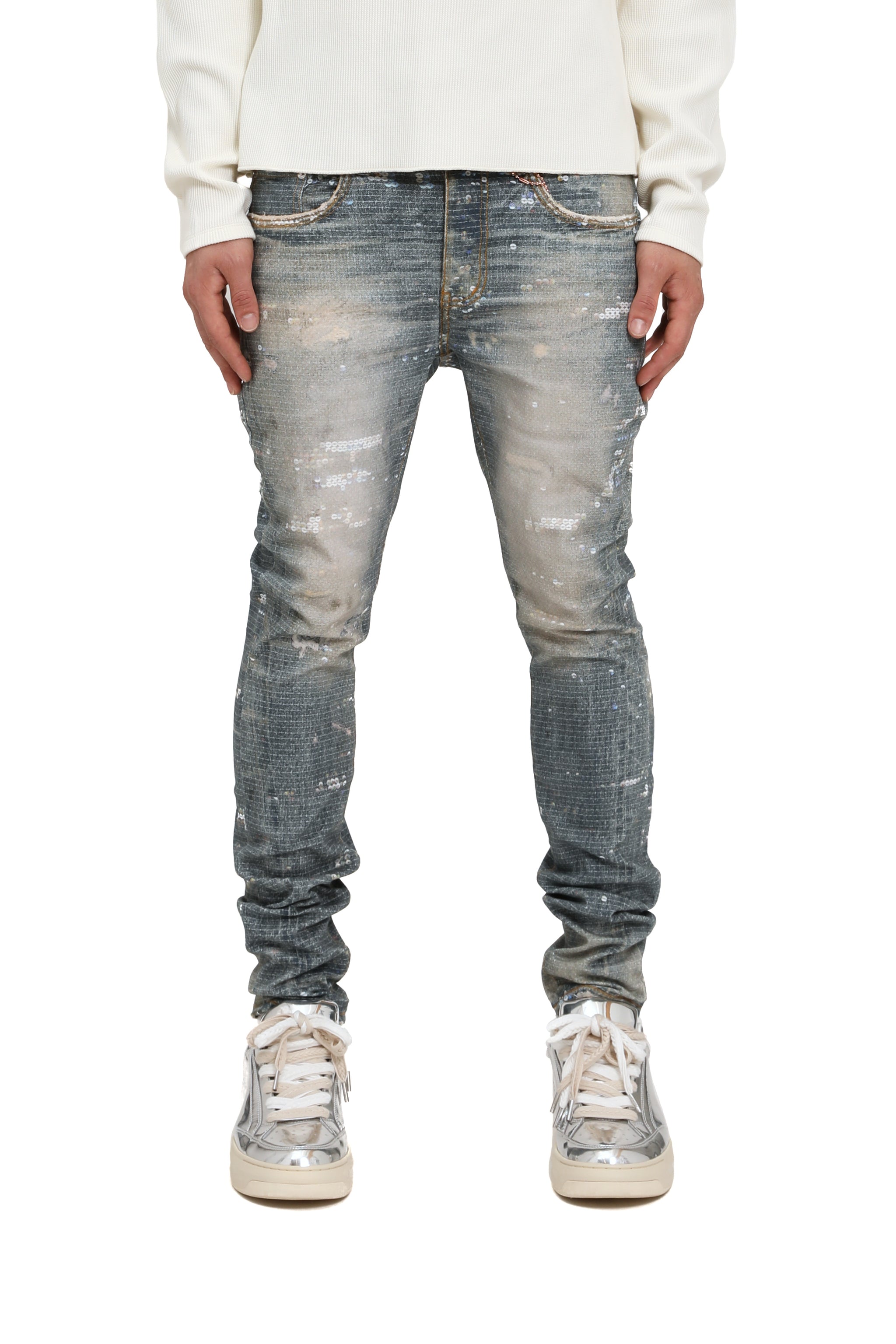 Purple Brand Skinny Printed Sequin Jeans Light indigo