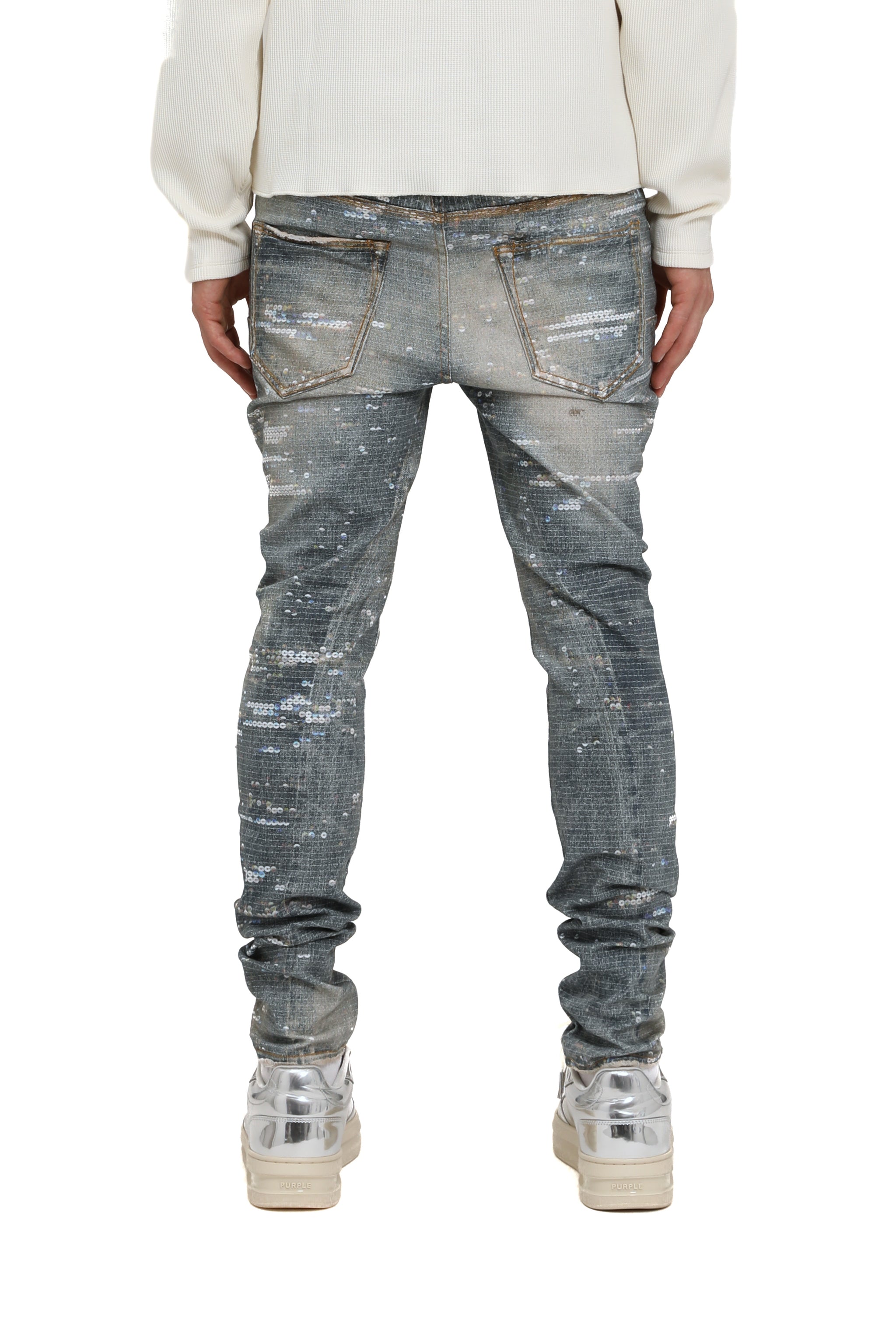 Purple Brand Skinny Printed Sequin Jeans Light indigo