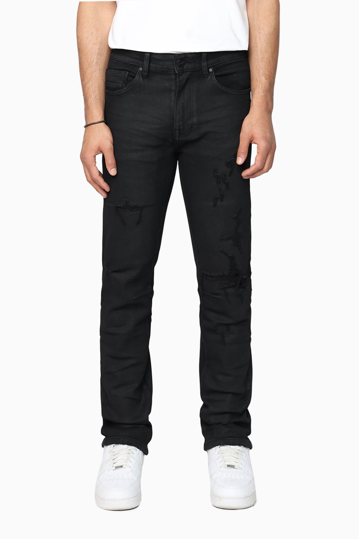 Smoke Rise Heavy Whisker Effect Jeans Glow Black