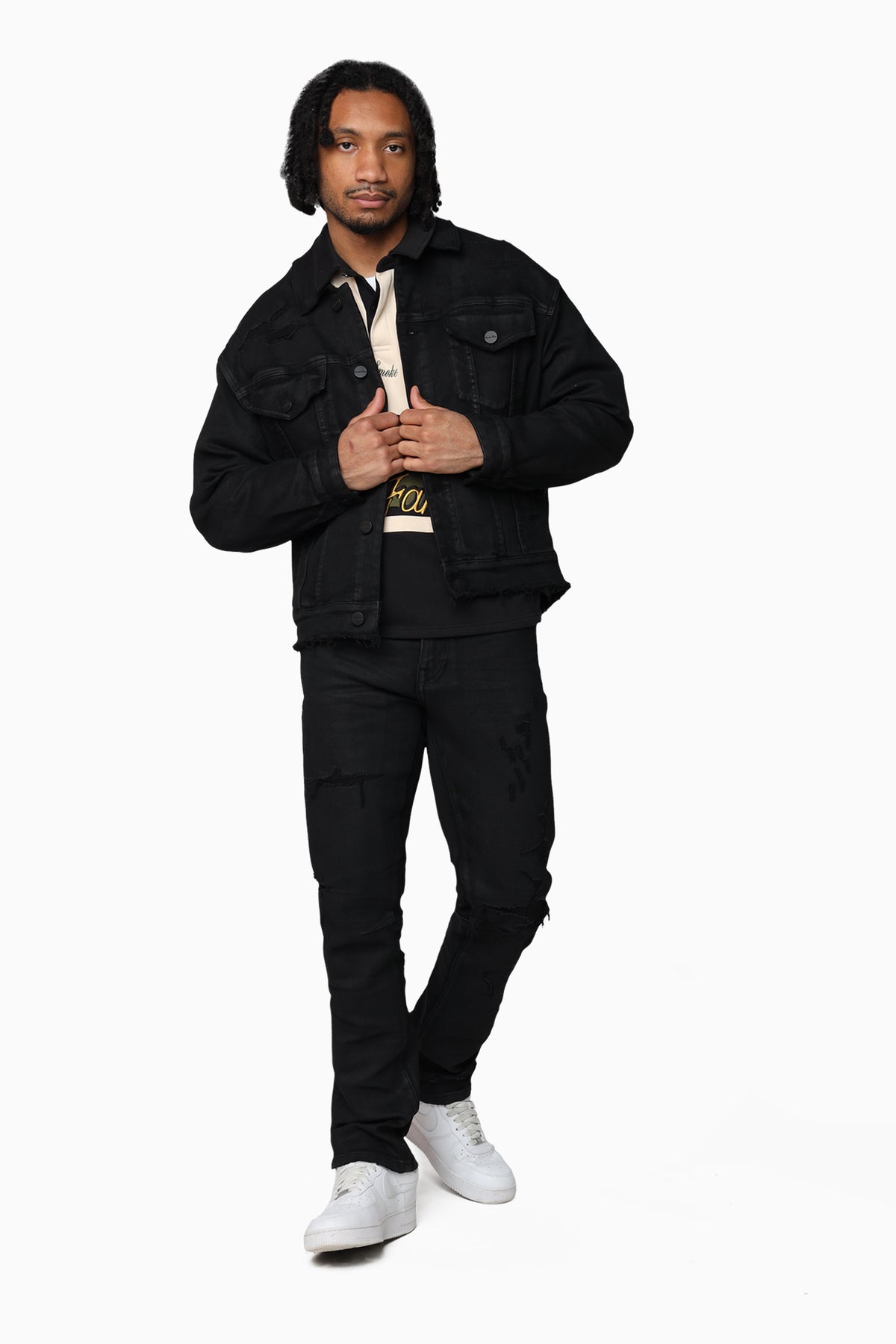 Smoke Rise Heavy Whisker Effect Jeans Glow Black