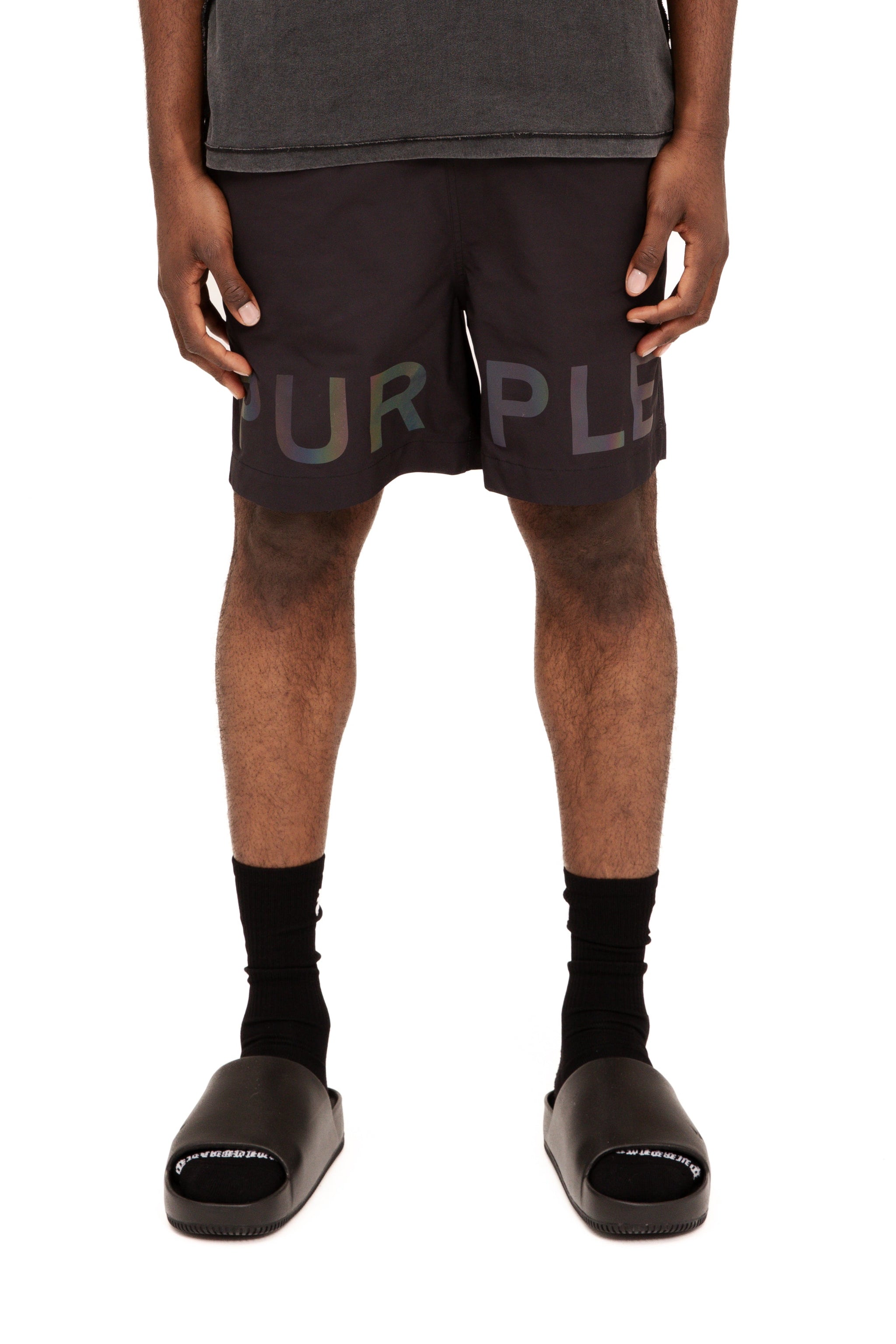 Purple Brand All Round Shorts Black Iridescent Logo