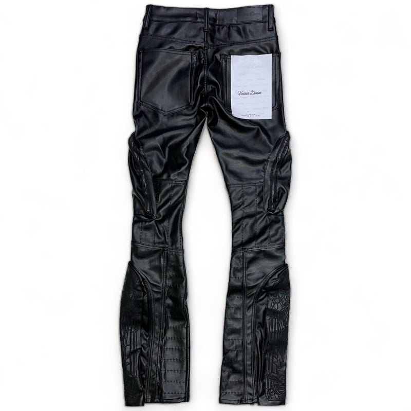 Vicious Denim (Black Embossed Leather Stacked Pu Pant)