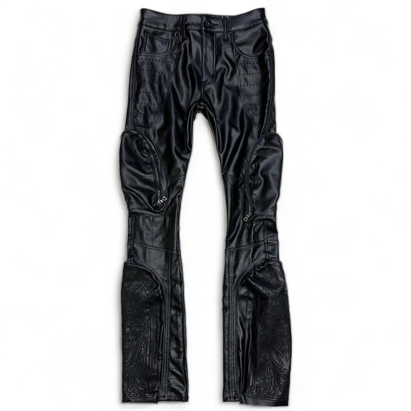 Vicious Denim (Black Embossed Leather Stacked Pu Pant)