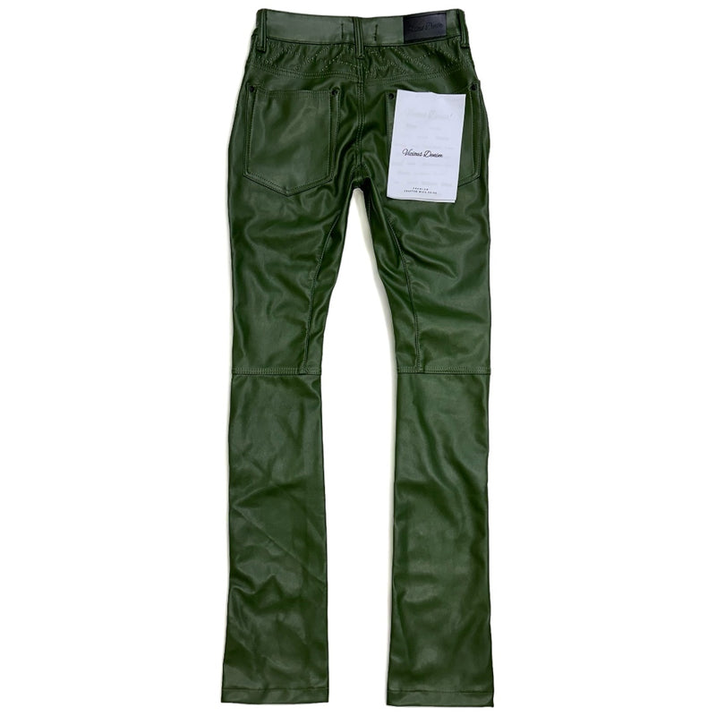 Vicious Denim (Dark Green Leather Skinny Stacked Pu Pant)