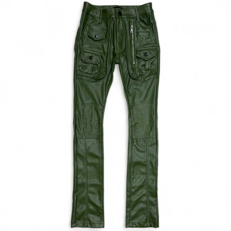 Vicious Denim (Dark Green Leather Skinny Stacked Pu Pant)