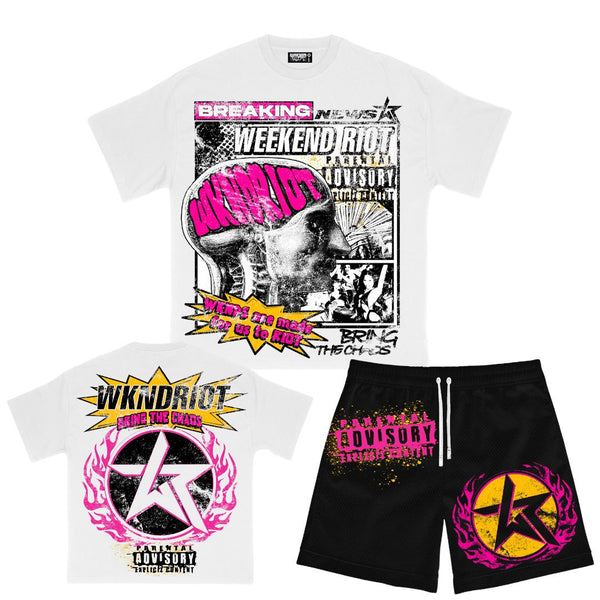 Wknd Riot (White 'Parental Advisory' short set)