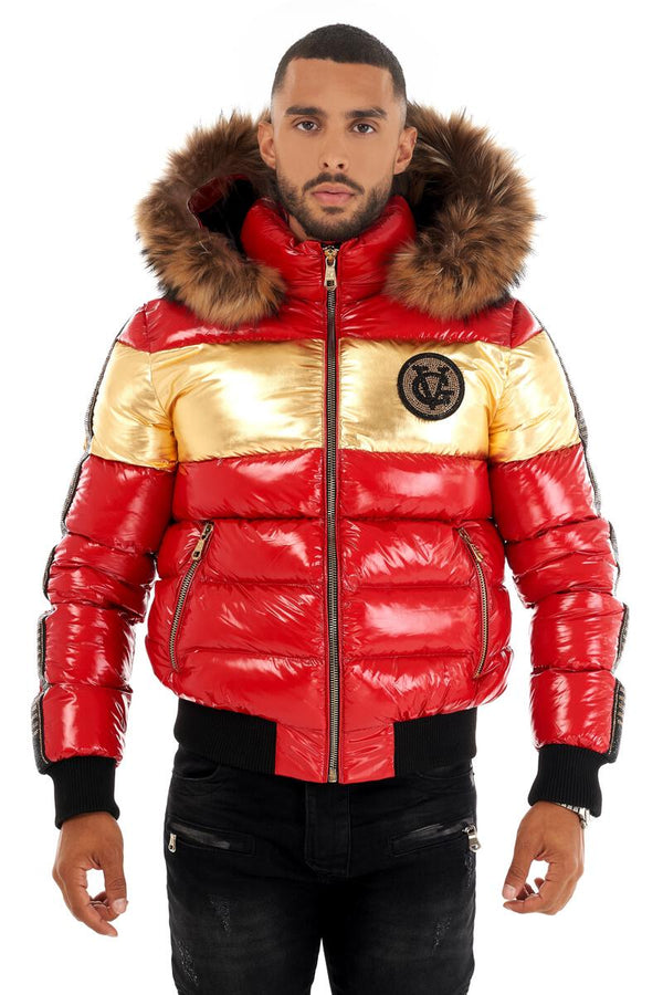 Avenue George (red/gold GV puffer jacket)