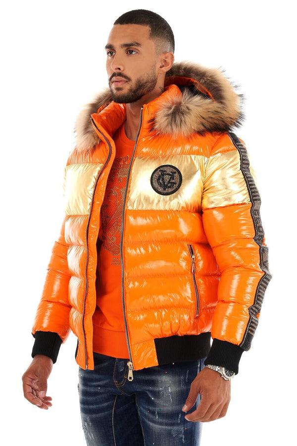 Avenue George (orange/gold GV puffer jacket)