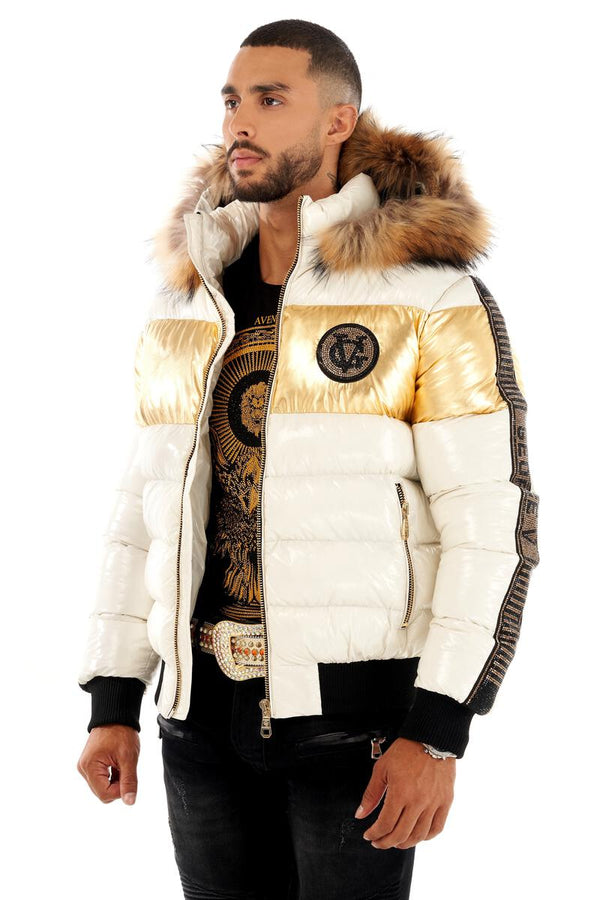 Avenue George (white/gold GV puffer jacket)