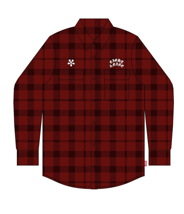 eight & nine (red streets aves flannel button down)