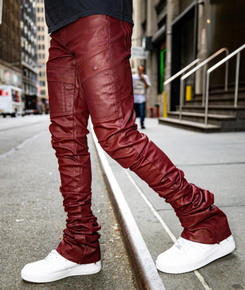 Men's Genuine Cowhide Burgundy Leather Jeans Style Trousers Pants (Burgundy,  28) at  Men's Clothing store