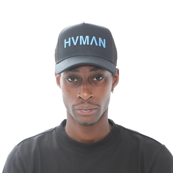 Hvman (mesh trucker cap in black indigo bunting hat)