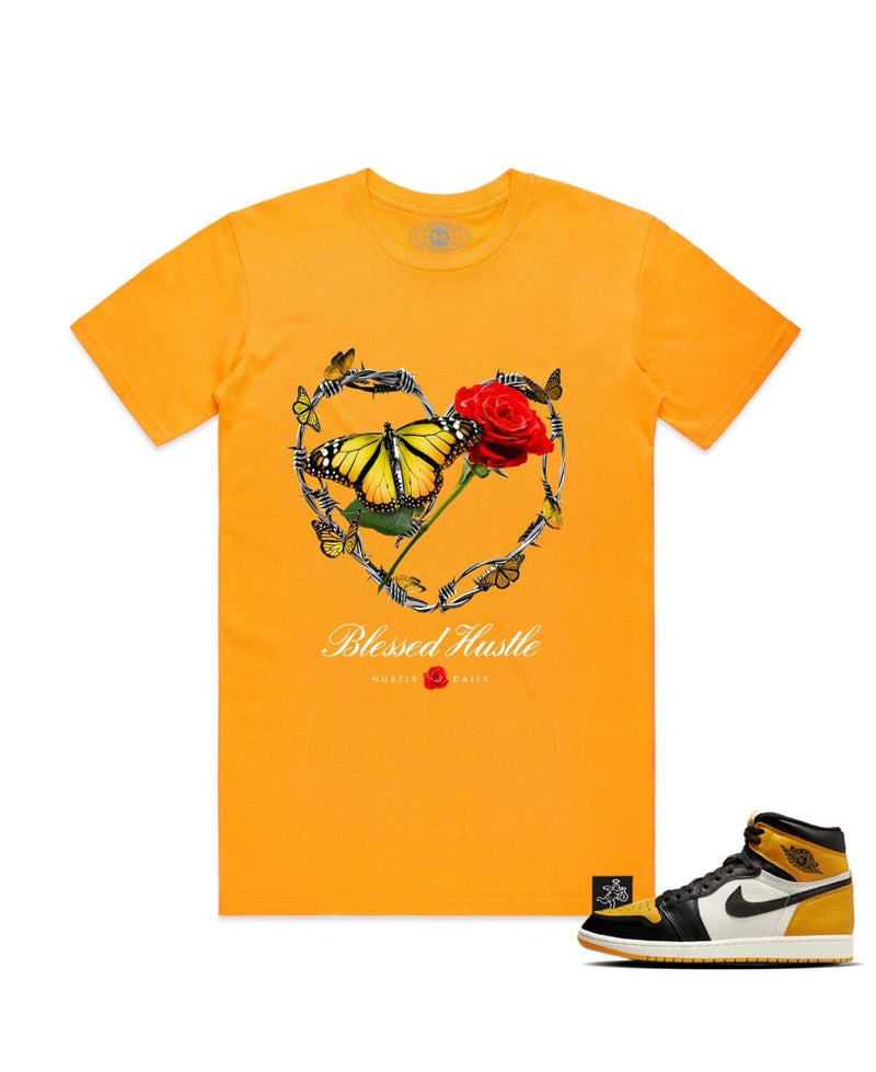 hasta muerte (gold "blessed barbered heart crewneck t-shirt)