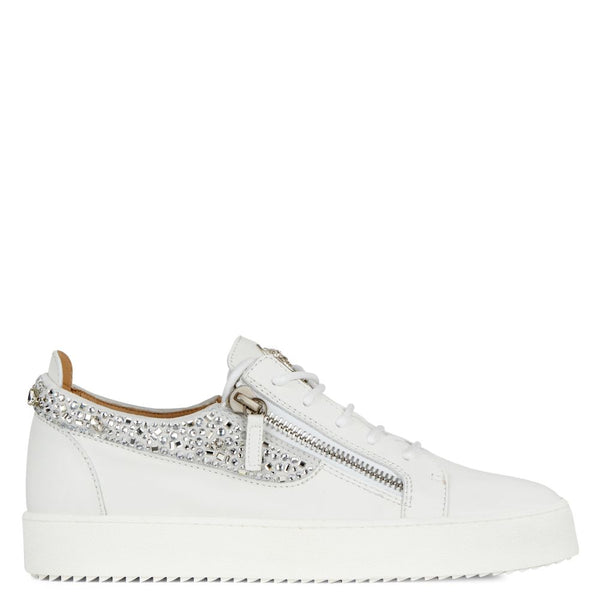 giuseppe zanotti (White suede inserts with embroidered crystals sneaker)