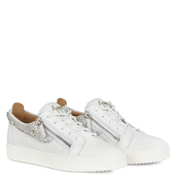 giuseppe zanotti (White suede inserts with embroidered crystals sneaker)