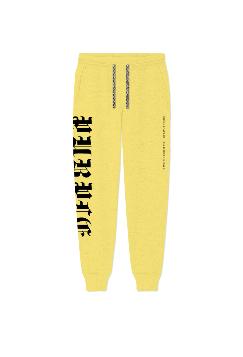 Purple brand (yellow French terry gothic wordmark  jogger)