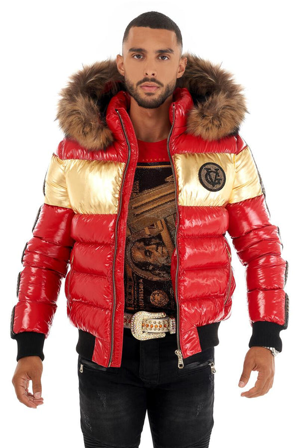 Avenue George (red/gold GV puffer jacket)