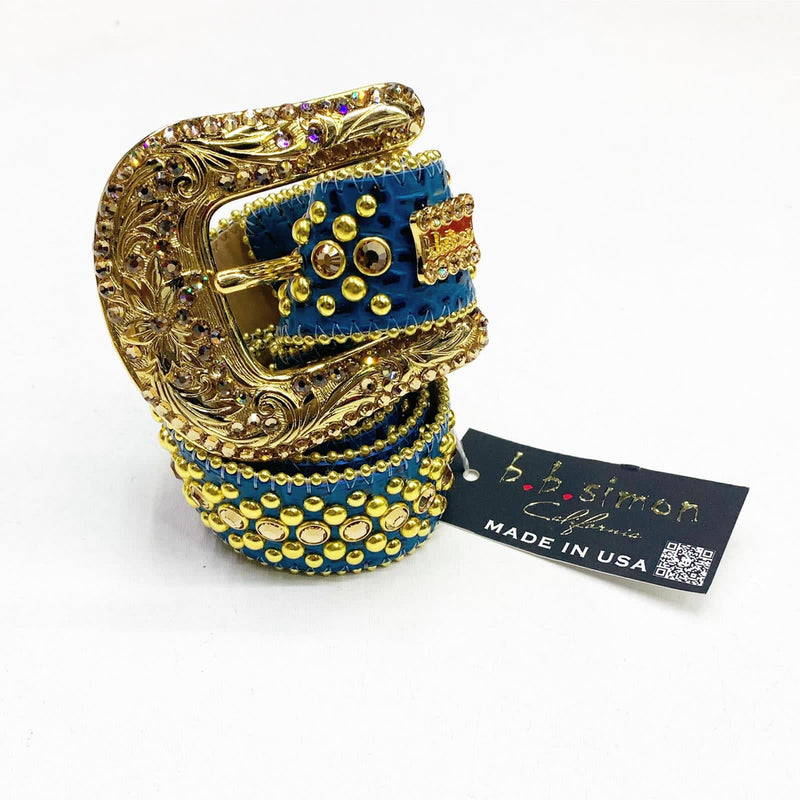 B.B Simon (gold/blue crystal belt)