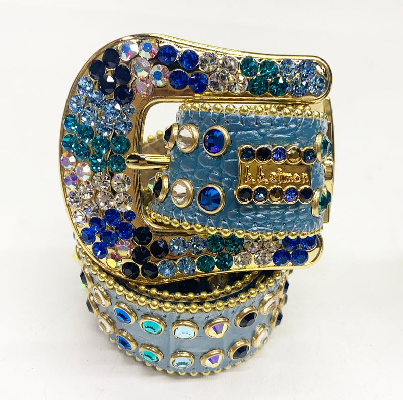 B.B Simon (turquoise/royal blue crystal belts)